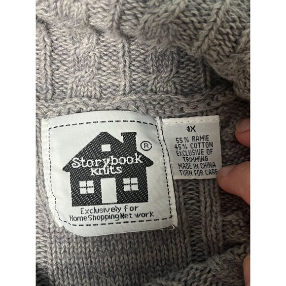 EUC Storybook Knits Sweater Gray Cable Knit Snowman Full Zip Cardigan Snowflake - Picture 7 of 7